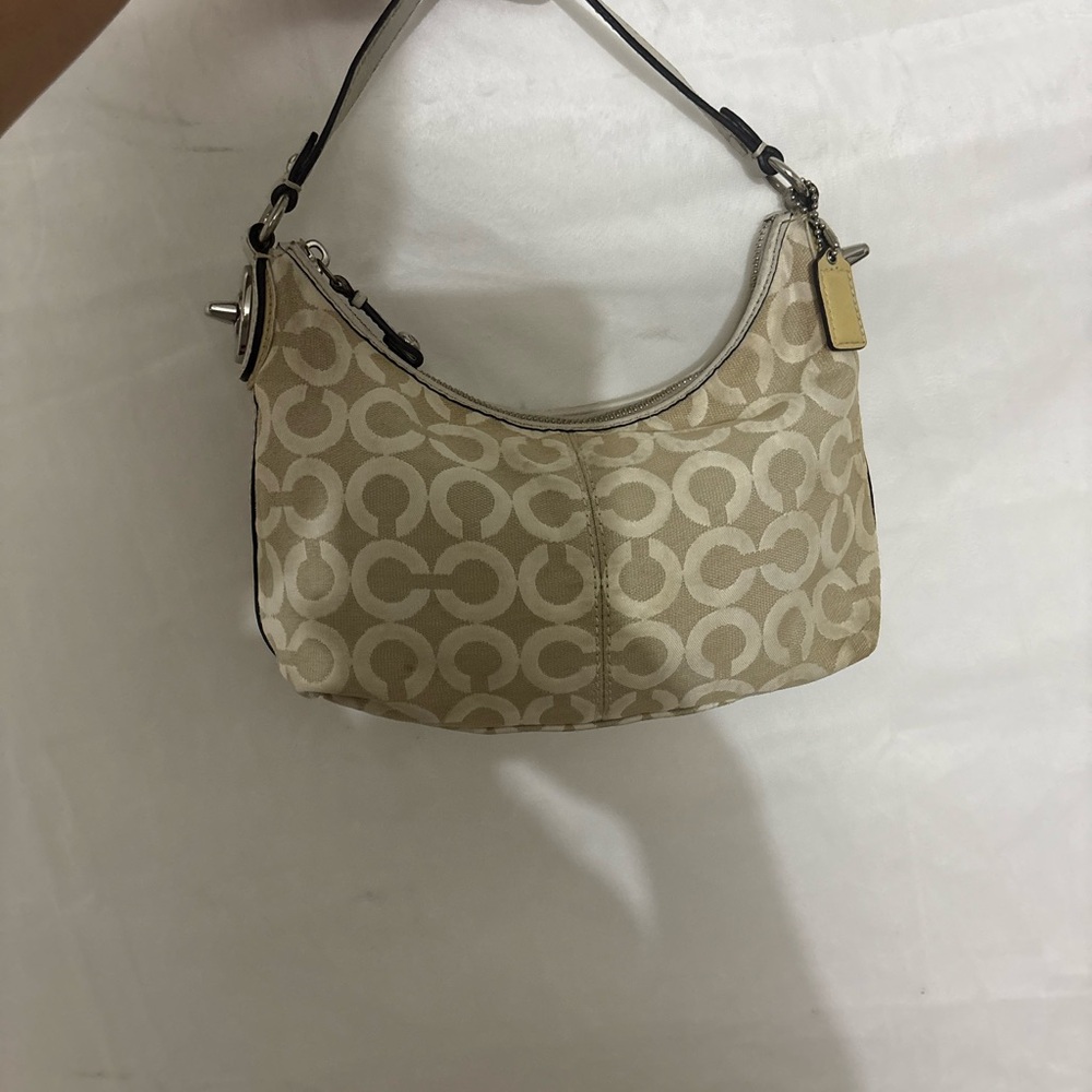 Coach Cream Shoulder Bag with Monogram Design